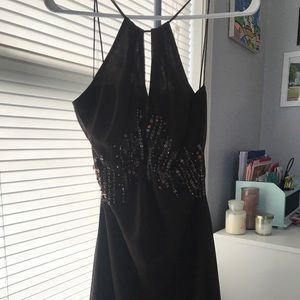 Brown sequin backless party dress